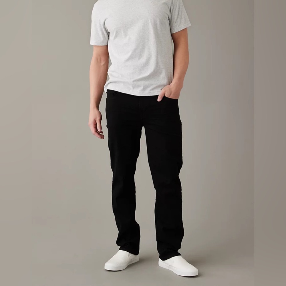 American Eagle Men's Black Denim AirFlex+ Original Straight Jean 31x34